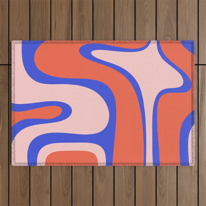 Copacetic Abstract Royal Blue Blush Pink Red Orange Outdoor Rug Gallery Image 1