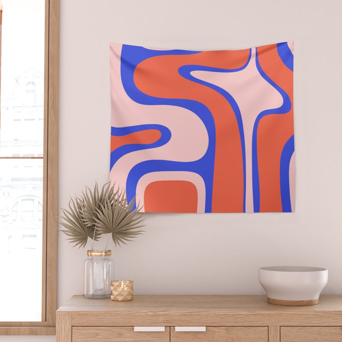 Copacetic Abstract Royal Blue Blush Pink Red Orange Wall Tapestry Gallery Image 2
