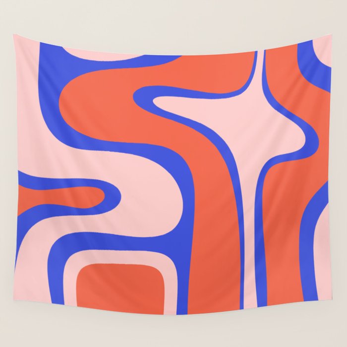 Copacetic Abstract Royal Blue Blush Pink Red Orange Wall Tapestry Gallery Image 1