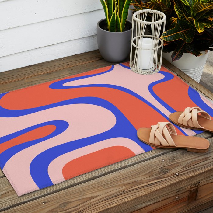 Copacetic Abstract Royal Blue Blush Pink Red Orange Outdoor Rug Gallery Image 2