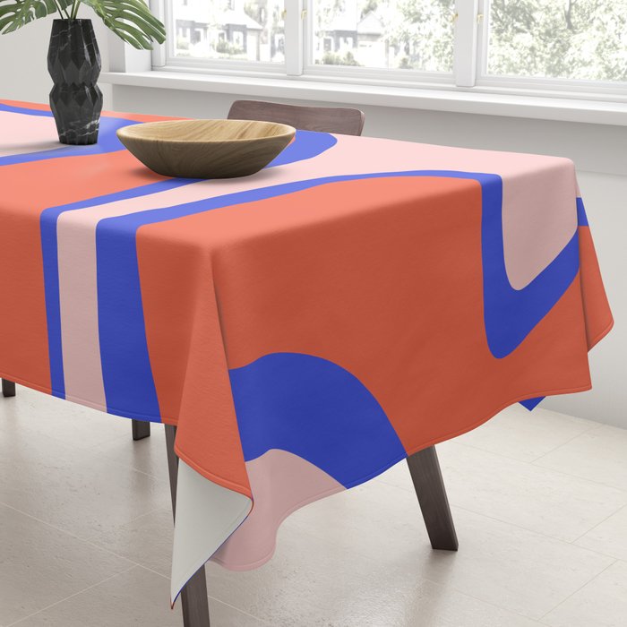 Copacetic Abstract Royal Blue Blush Pink Red Orange Tablecloth Gallery Image 3