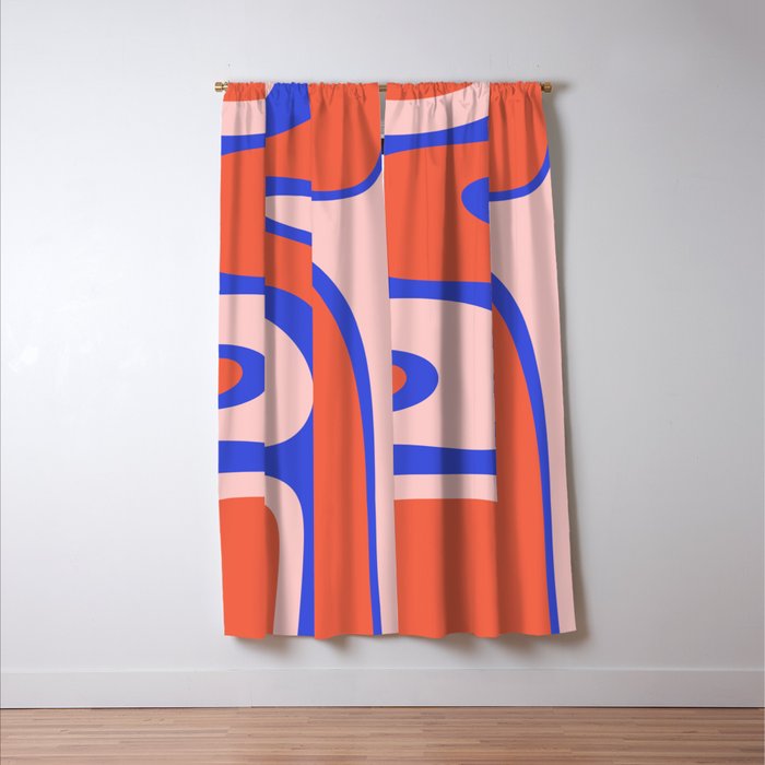 Copacetic Abstract Royal Blue Blush Pink Red Orange Window Curtain Gallery Image 3