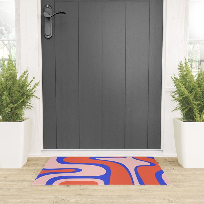 Copacetic Abstract Royal Blue Blush Pink Red Orange Welcome Mat Gallery Image 3