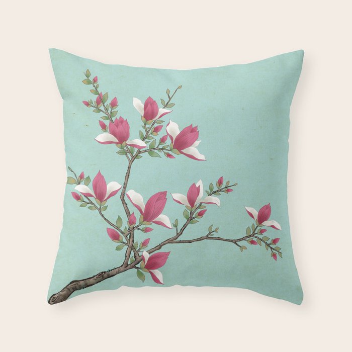 Magnolia : Minhwa-Korean traditional/folk art Throw Pillow Gallery Image 1