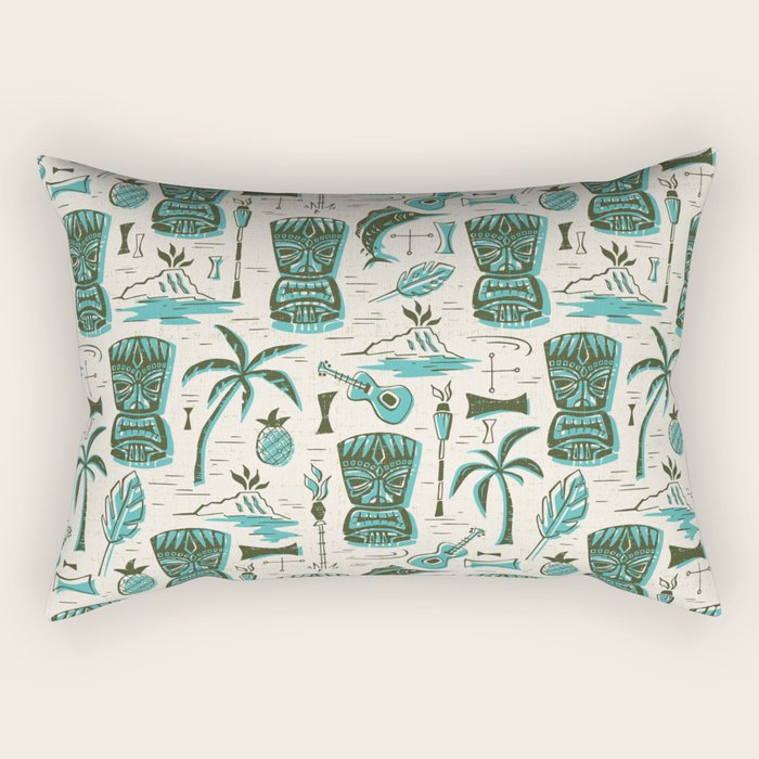 Tropical Tiki - Cream & Aqua Rectangular Pillow Gallery Image 2