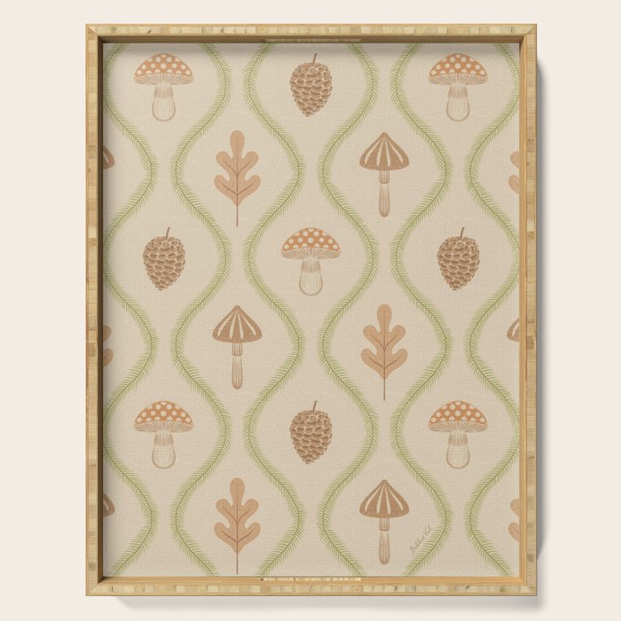 Vintage Pinecone Mushroom Forest Leaves Ogee Serving Tray Gallery Image 1