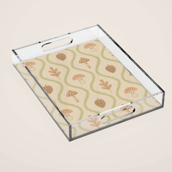 Vintage Pinecone Mushroom Forest Leaves Ogee Acrylic Tray Gallery Image 1