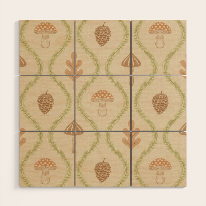 Vintage Pinecone Mushroom Forest Leaves Ogee Wood Wall Art Gallery Image 1