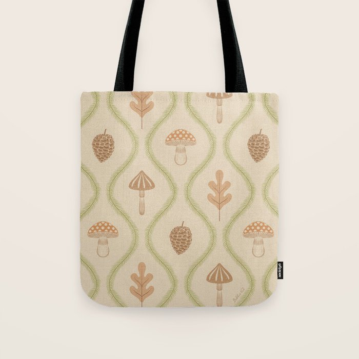 Vintage Pinecone Mushroom Forest Leaves Ogee Tote Bag Gallery Image 1
