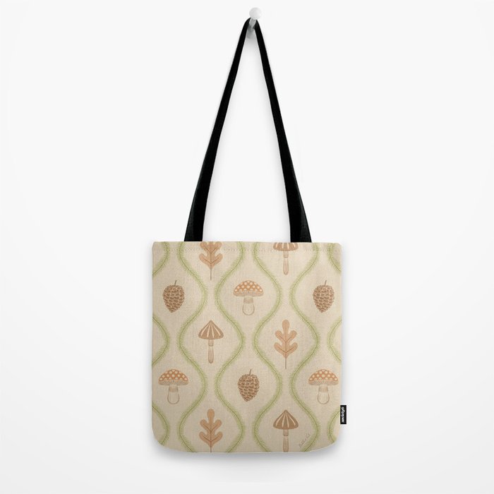 Vintage Pinecone Mushroom Forest Leaves Ogee Tote Bag Gallery Image 2