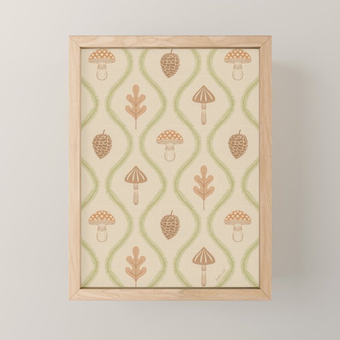 Vintage Pinecone Mushroom Forest Leaves Ogee Mini Art Print Gallery Image 1