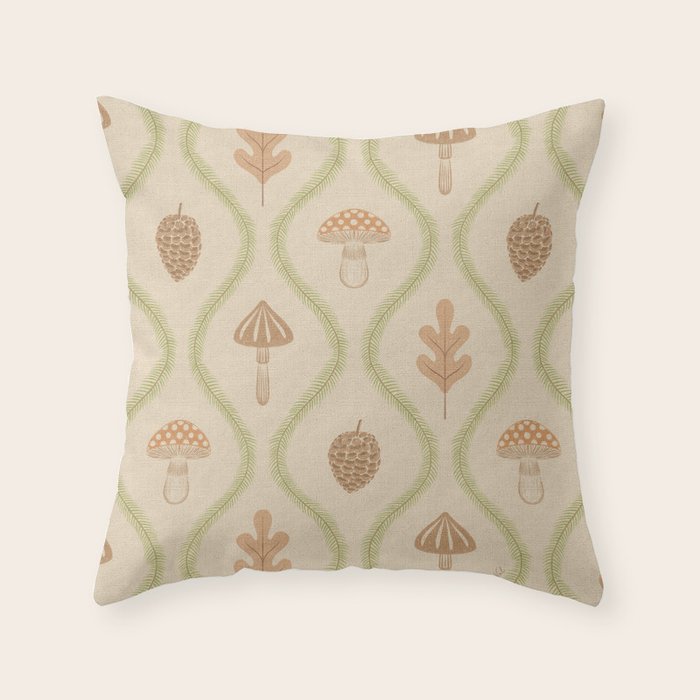 Vintage Pinecone Mushroom Forest Leaves Ogee Throw Pillow Gallery Image 6