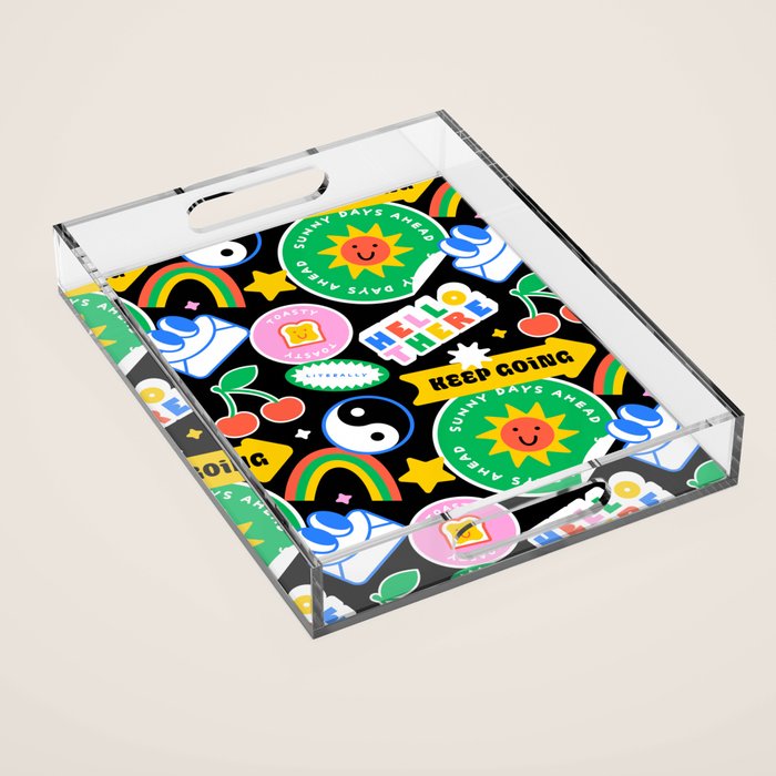 Retro cartoon sticker label pattern Acrylic Tray Gallery Image 1