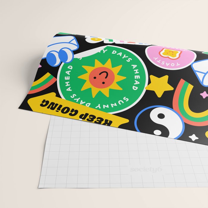 Retro cartoon sticker label pattern Wrapping Paper Gallery Image 2