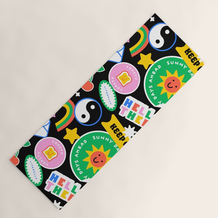 Retro cartoon sticker label pattern Yoga Mat Gallery Image 1