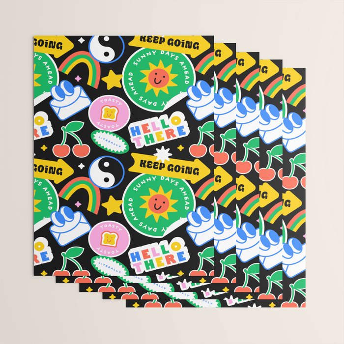 Retro cartoon sticker label pattern Wrapping Paper Gallery Image 3