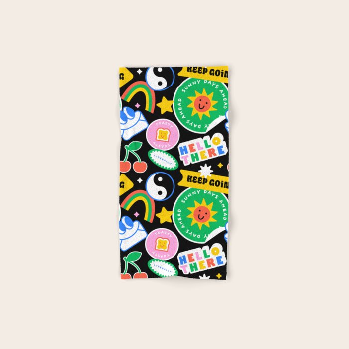Retro cartoon sticker label pattern Bath Towel Gallery Image 1