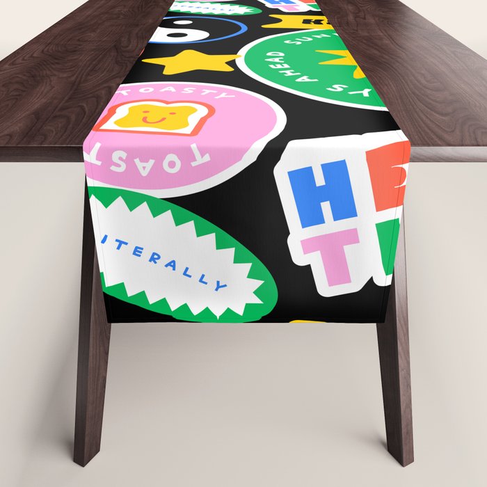 Retro cartoon sticker label pattern Table Runner Gallery Image 1