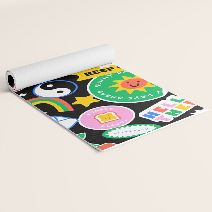 Retro cartoon sticker label pattern Yoga Mat Gallery Image 2