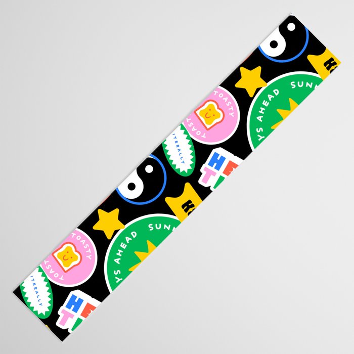 Retro cartoon sticker label pattern Table Runner Gallery Image 3