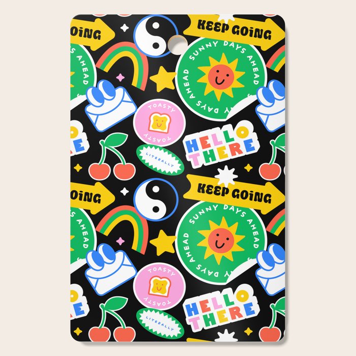 Retro cartoon sticker label pattern Cutting Board Gallery Image 1