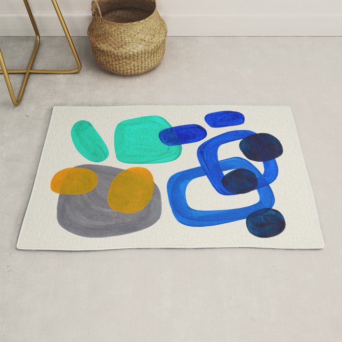 Mid Century Modern Abstract Minimalist Fun Colorful Shapes Marine Green Retro Vintage Fun Shapes Rug Gallery Image 1