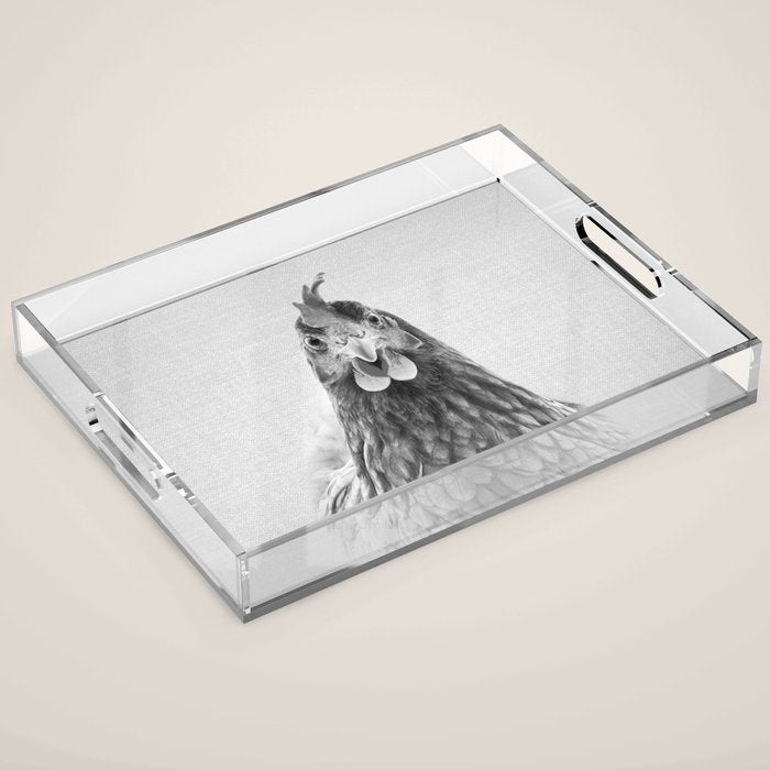 Chicken - Black & White Acrylic Tray Gallery Image 1