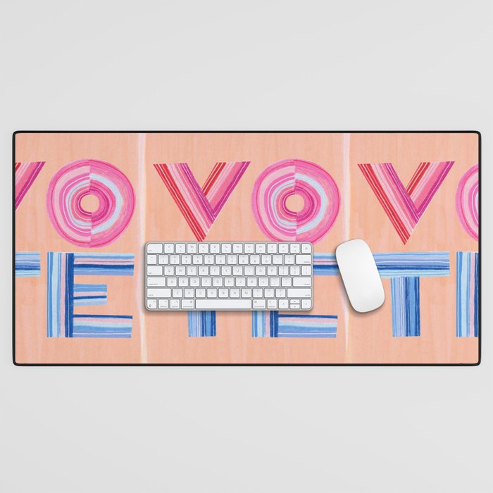 Vote Hand Lettering on Peach Watercolor Background Desk Mat Gallery Image 1