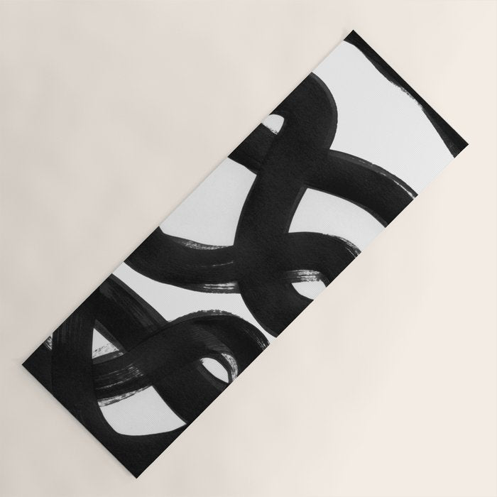 Knots Black & White Minimalist Ink Tribal Mid Century Pattern Dark Painting Pattern Yoga Mat Gallery Image 1