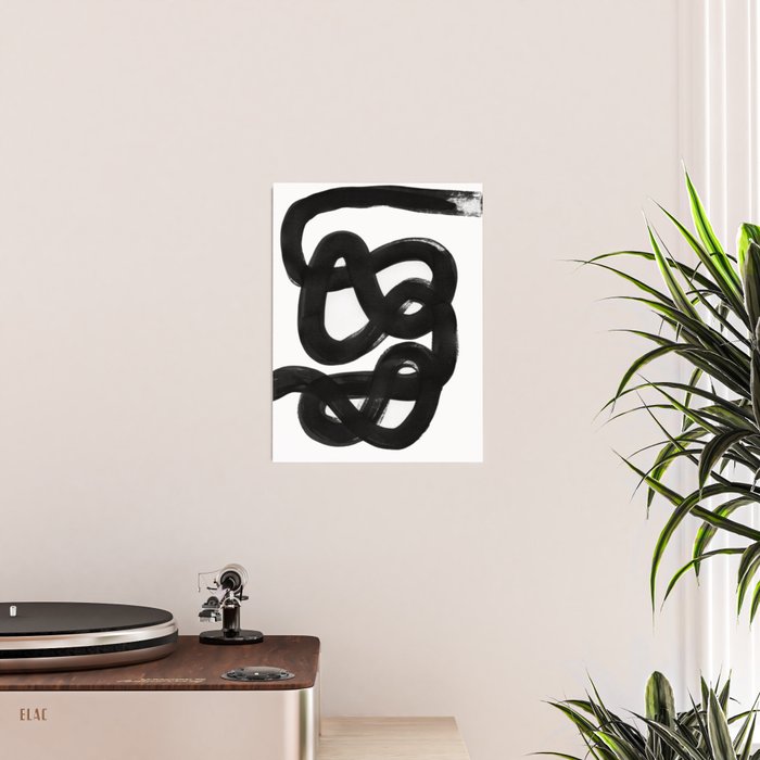 Knots Black & White Minimalist Ink Tribal Mid Century Pattern Dark Painting Pattern Poster Gallery Image 2