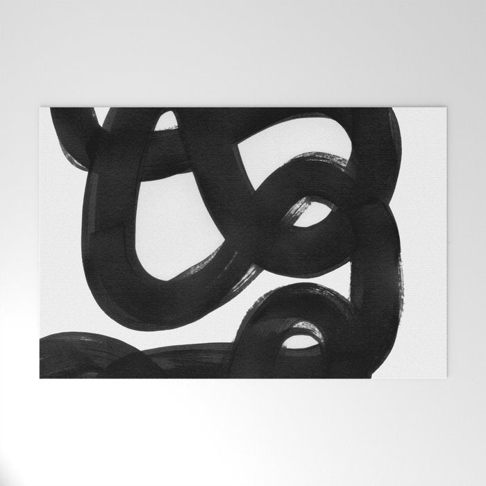 Knots Black & White Minimalist Ink Tribal Mid Century Pattern Dark Painting Pattern Welcome Mat Gallery Image 1