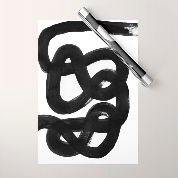 Knots Black & White Minimalist Ink Tribal Mid Century Pattern Dark Painting Pattern Wrapping Paper Gallery Image 1