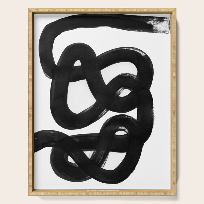 Knots Black & White Minimalist Ink Tribal Mid Century Pattern Dark Painting Pattern Serving Tray Gallery Image 1