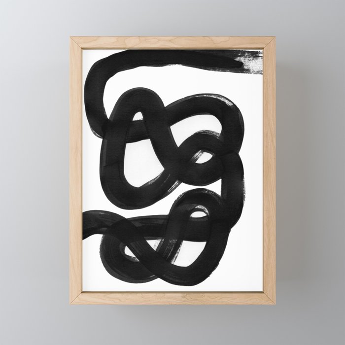 Knots Black & White Minimalist Ink Tribal Mid Century Pattern Dark Painting Pattern Mini Art Print Gallery Image 1