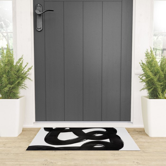Knots Black & White Minimalist Ink Tribal Mid Century Pattern Dark Painting Pattern Welcome Mat Gallery Image 3