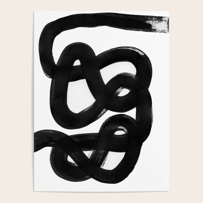 Knots Black & White Minimalist Ink Tribal Mid Century Pattern Dark Painting Pattern Poster Gallery Image 4