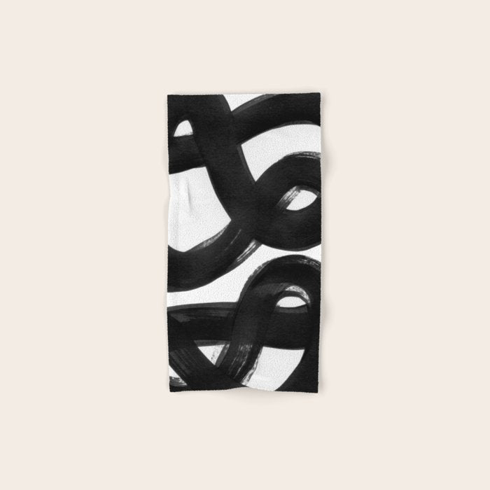 Knots Black & White Minimalist Ink Tribal Mid Century Pattern Dark Painting Pattern Towels Gallery Image 1