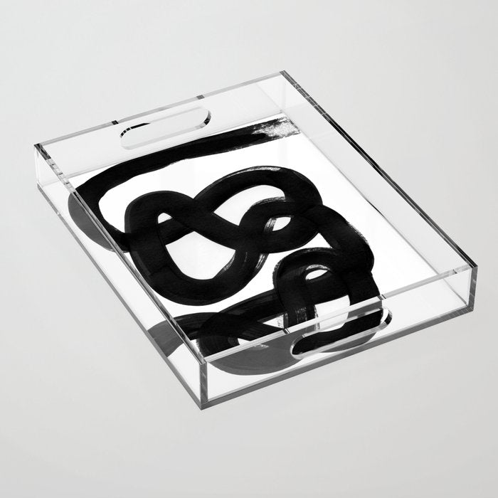 Knots Black & White Minimalist Ink Tribal Mid Century Pattern Dark Painting Pattern Acrylic Tray Gallery Image 1