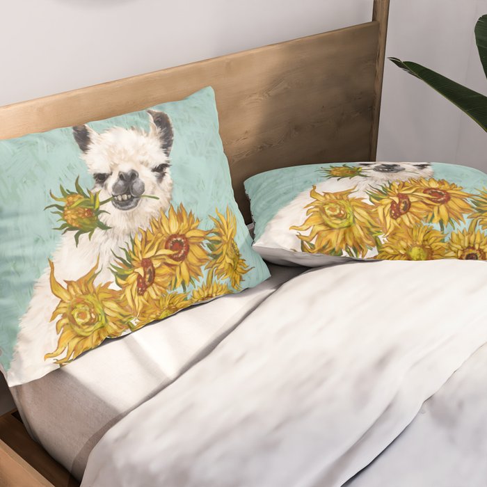 Naughty Llama and The Sunflowers Pillow Sham Gallery Image 2