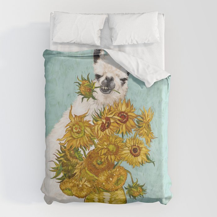 Naughty Llama and The Sunflowers Duvet Cover Gallery Image 1