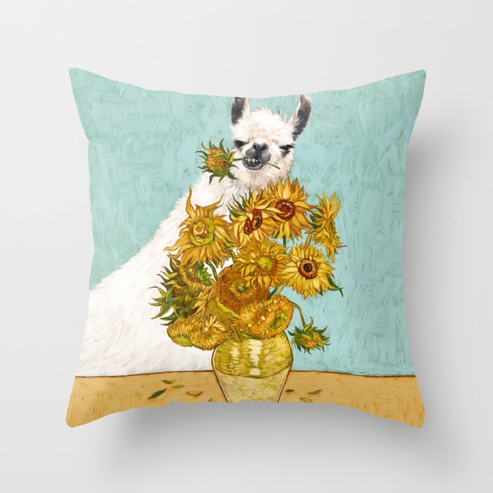 Naughty Llama and The Sunflowers Throw Pillow Gallery Image 6