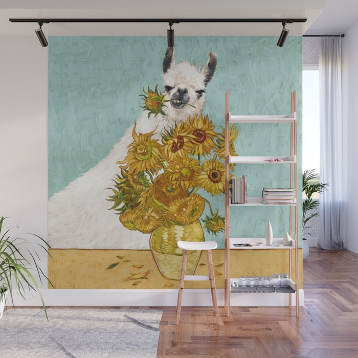 Naughty Llama and The Sunflowers Wall Mural Gallery Image 1
