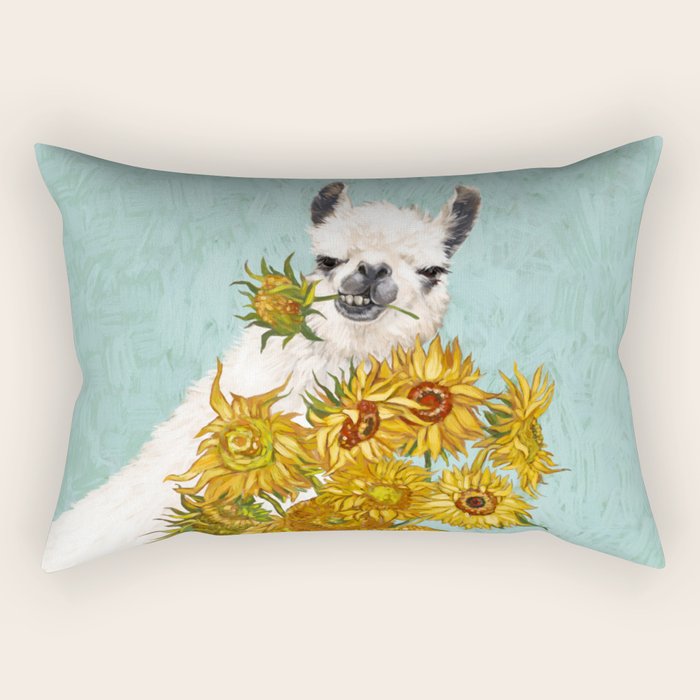 Naughty Llama and The Sunflowers Rectangular Pillow Gallery Image 1