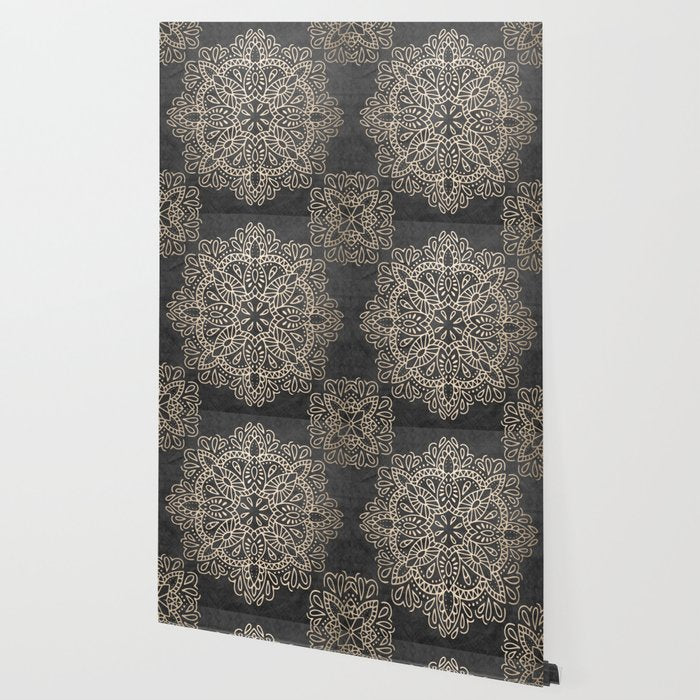 Mandala White Gold on Dark Gray Wallpaper Gallery Image 2