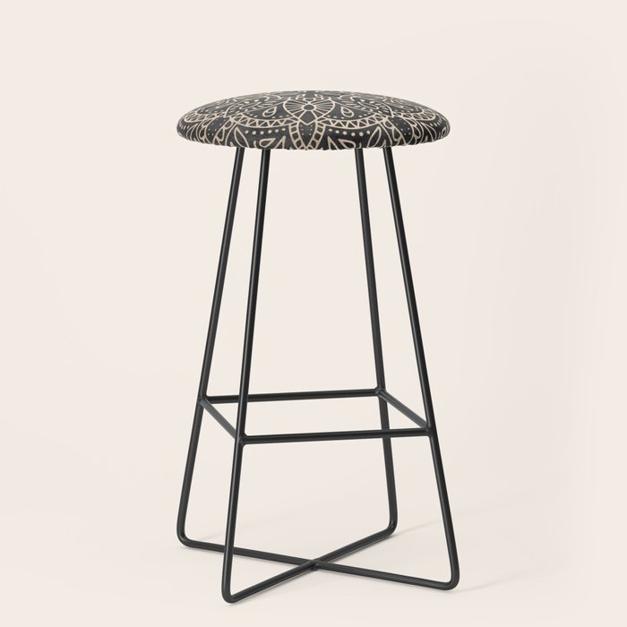 Mandala White Gold on Dark Gray Stool Gallery Image 1