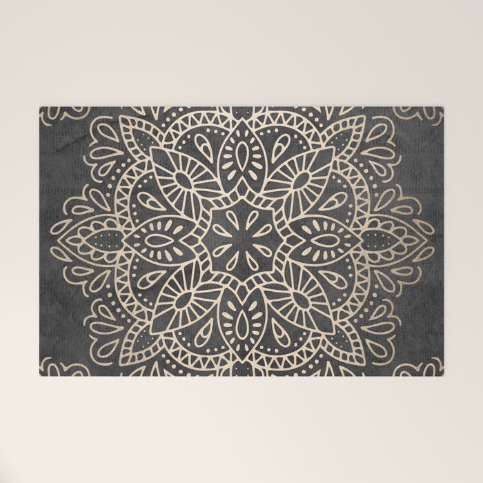Mandala White Gold on Dark Gray Welcome Mat Gallery Image 1