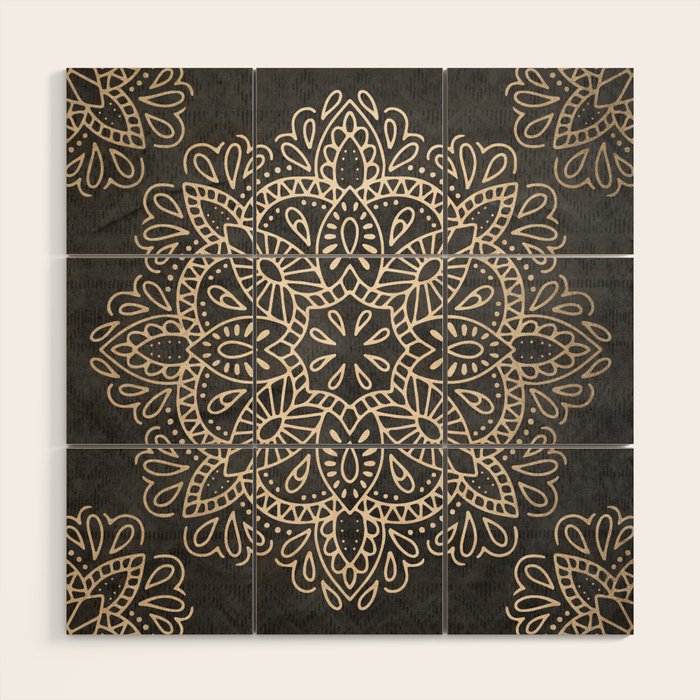 Mandala White Gold on Dark Gray Wood Wall Art Gallery Image 1