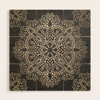 Mandala White Gold on Dark Gray Wood Wall Art Gallery Image 1