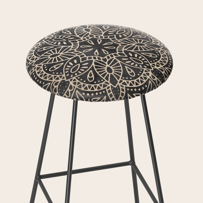 Mandala White Gold on Dark Gray Stool Gallery Image 2