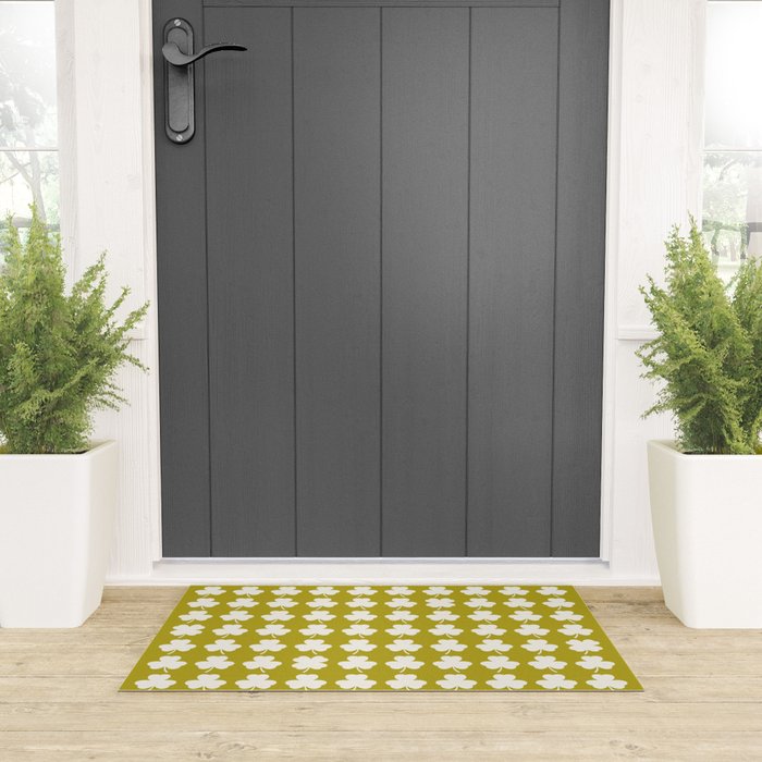 Clovers XX Chartreuse Botanical Pattern Welcome Mat Gallery Image 3
